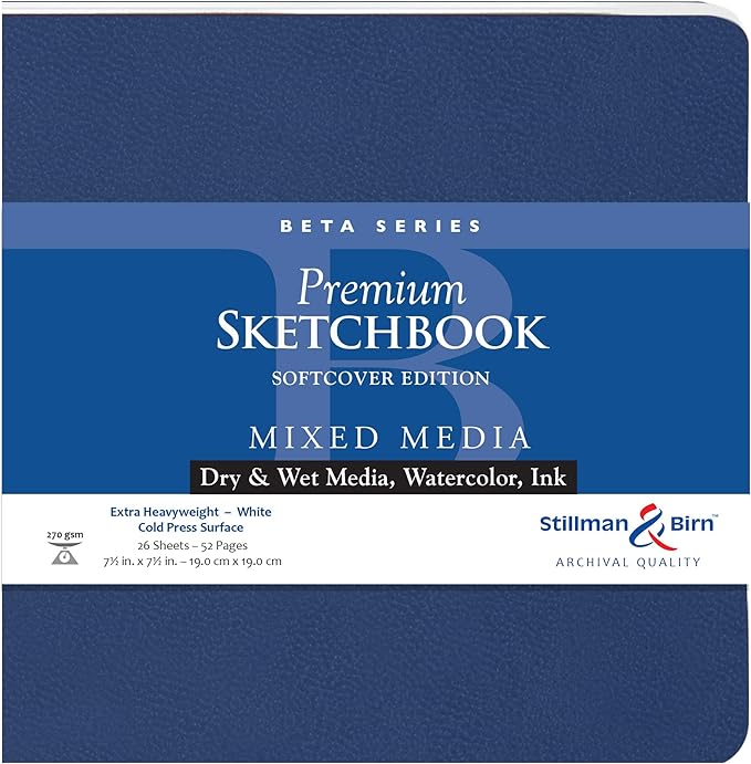 Stillman & Birn Beta Series Softcover Sketchbook, 7.5" x 7.5", 270 gsm (Extra Heavyweight), White Paper, Cold Press Surface