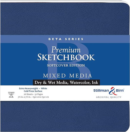 Stillman & Birn Beta Series Softcover Sketchbook, 7.5" x 7.5", 270 gsm (Extra Heavyweight), White Paper, Cold Press Surface