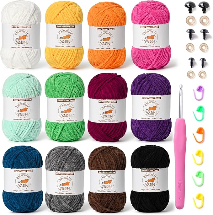 12 Skeins Fluffy Chenille Yarn for Crocheting, Soft Bulky Velvet Yarn for Knitting, Plush Baby Blanket Crochet Yarns, 1572 Yards Multicolor Amigurumi Yarn for Crafts Set A