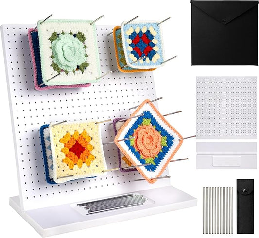 House of worlds 13" Crochet Blocking Board with 20 Pins/Pegs, Granny Square Blocking Boards for Crochet Projects, High-Density Board with PVC Coating. Crocheting Accessories Gifts for Crocheters