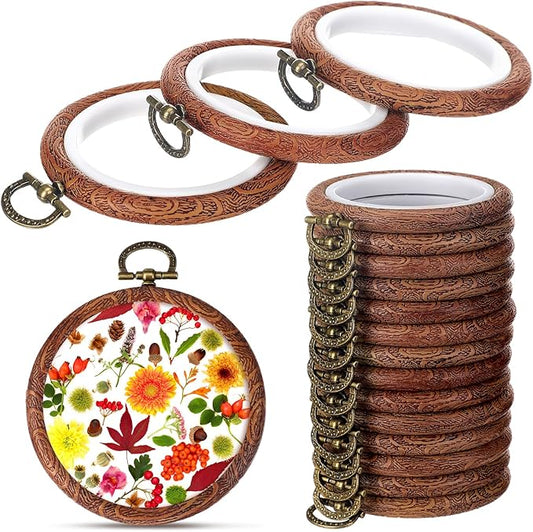 burbell 15 pcs 2.4 inch round embroidery hoops frame circle rubber hoops ring display cross stitch ornament imitated wood frame kits for spring gifts valentines day craft sewing diy hanging gifts