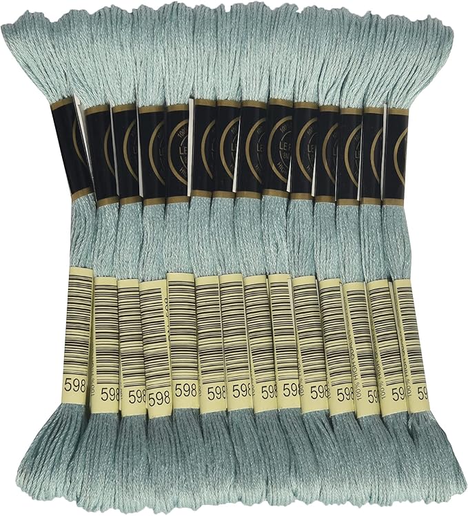 LE PAON Embroidery Floss, 14-Pack Six Strands 100% Long Staple Cotton Embroidery Thread, 8.7-Yard，Color Number：598, Light Turquoise