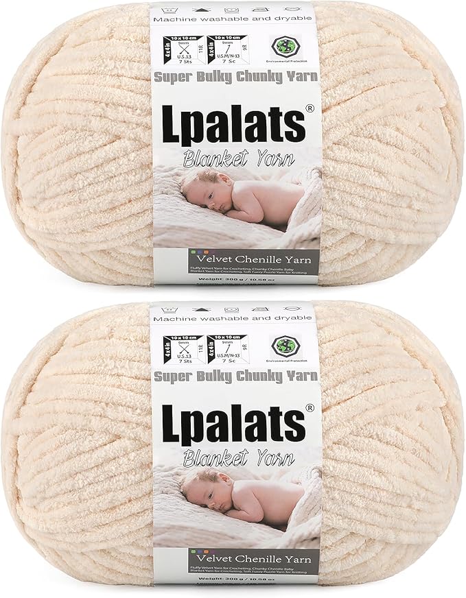 Baby Blanket Yarn for Crocheting - 2 Pack of 300g (Total 600g/21.2oz) Super Fluffy Chunky Chenille Yarn for Hand Knitting, 230 yds Super Bulky Plush Yarn for Cozy Blankets and Amigurumi (2, Khaki)
