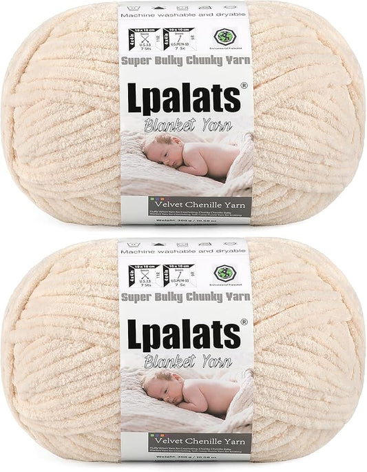 Baby Blanket Yarn for Crocheting - 2 Pack of 300g (Total 600g/21.2oz) Super Fluffy Chunky Chenille Yarn for Hand Knitting, 230 yds Super Bulky Plush Yarn for Cozy Blankets and Amigurumi (2, Khaki)