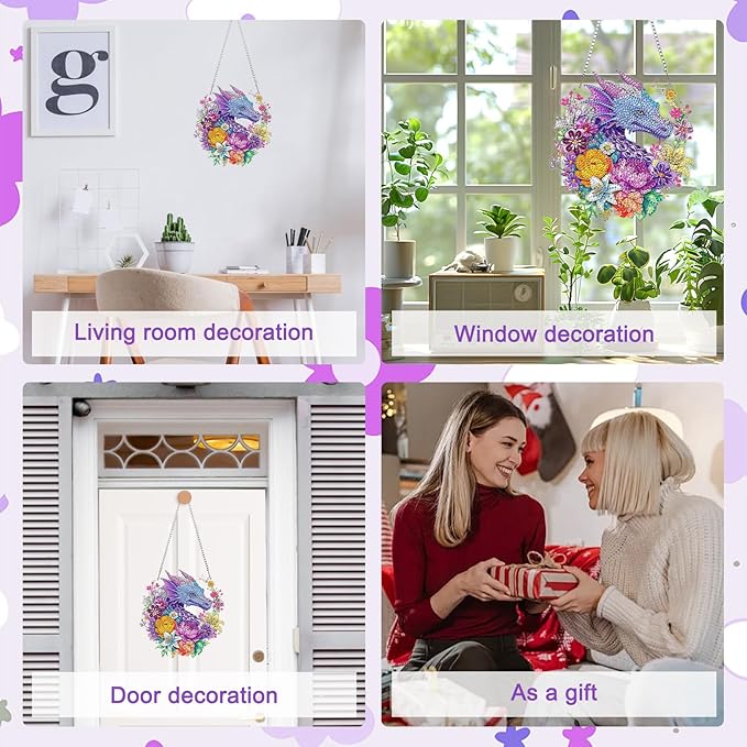 MAXBYE Dragon Hanging Diamond Art Painting Kits for Adults Beginners, DIY 5D Special Shaped Crystal Painting Diamond Kits Hanging Ornament for Gift Home Wall Door Decor