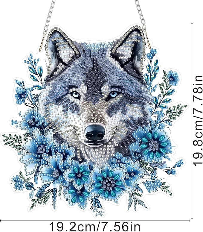 SENQAO Wolf Diamond Art Hanging Kit for Adult, Special Shaped Rhinestone, DIY Acrylic 5D Diamond Art Painting Window Pendants Home Garden Wall Hanging Kits Hanging Ornament