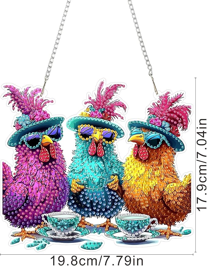 SENQAO Chicken Diamond Art Hanging Kits for Adults Kids, Acrylic Diamonds Painting Pendant Board Kit Chicken, Diamond Art Painting Window Pendants Home Garden Wall Hanging Kits Hanging Ornament