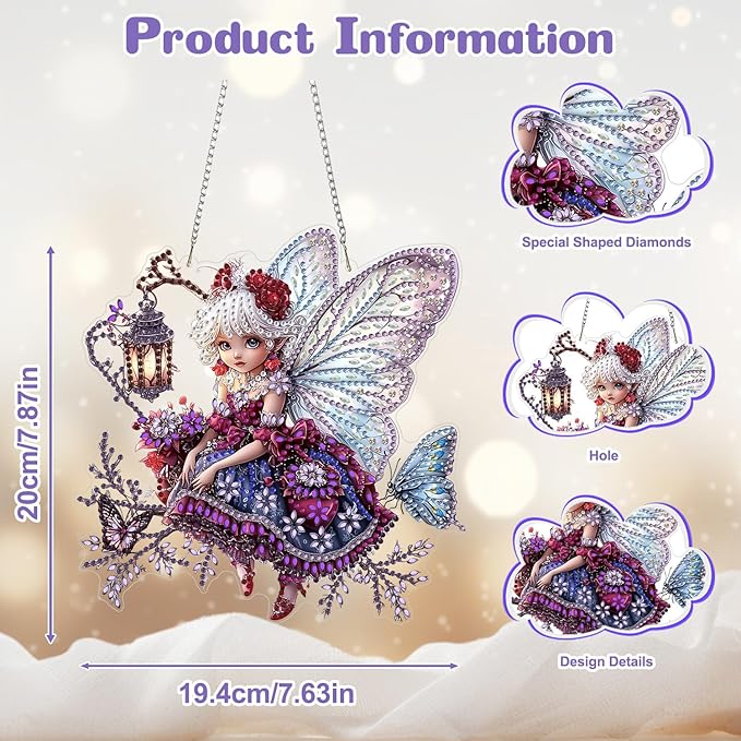 AIRDEA Fairy Hanging Diamond Painting Kits,Special Shaped Diamond Art Kits for Beginner Elf,Gem Art Pendant Decor 7.87x7.63in