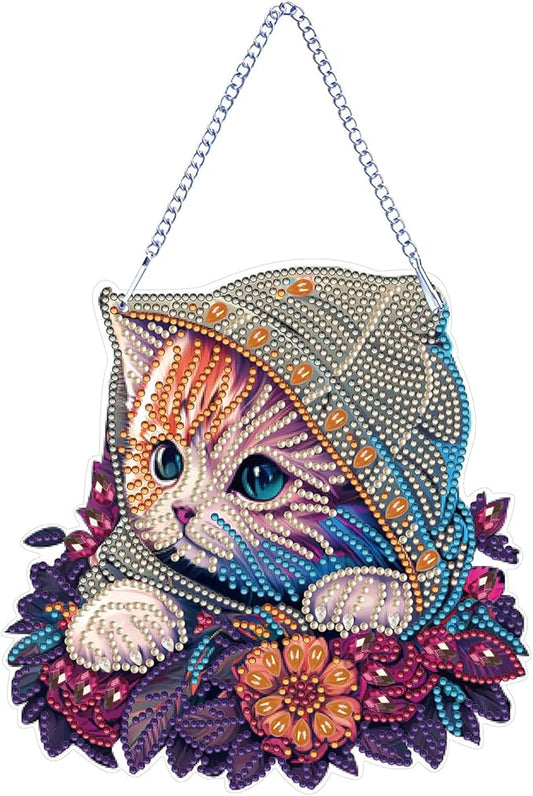 DIY Hanging Diamond Pendant Special Shaped Crystal Diamond Art Painting Ornament Single Sided for Window Home Garden Wall Door Decor-Cat02