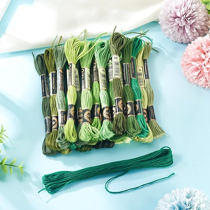 FASHEWELRY 210 Yards Embroidery Thread Bulk Green Handmade 6-Ply Polyester Embroidery Floss 1mm Crewel Cross Stitch Threads for Jewelry Making Sewing Holiday Decorations Crafts DIY Projects