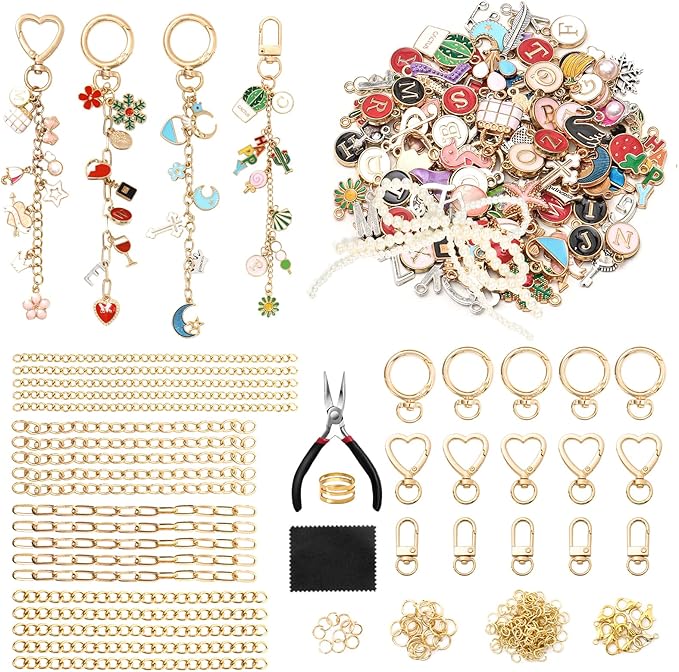 ASTNIC 316PCS Keyring Making Kit & Bag Charm Kit with Charms, Key Ring Hoop, Pliers, DIY Jewellery Making Supplies for Bracelet, Necklace and Jewelry Making, Gifts for Girls, Women, Adults