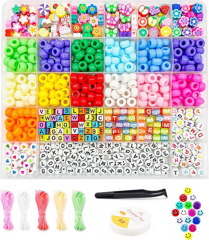 Luwanio Bracelet Making Kit - Pony, Clay, Smiley & Letter Beads for Friendship & Kandi Bracelets - DIY Crafts for Girls Age 6-12