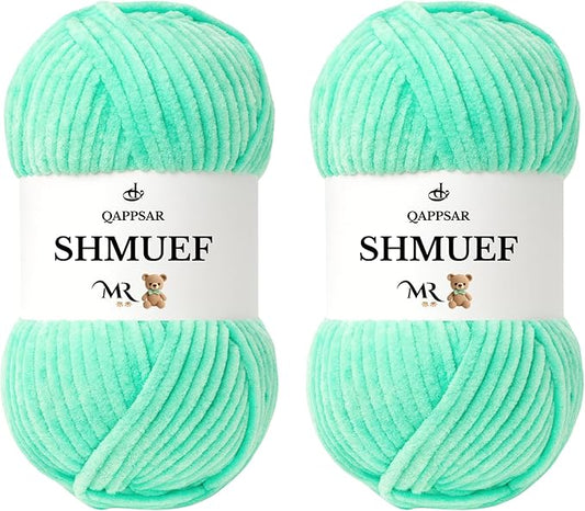 SHMUEF Chenille Yarn 2-Pack – Ultra Soft Velvet Yarn, Super Bulky Weight (5–6 mm), Yarn for Crochet, Amigurumi & Baby Blankets (Mint Green)