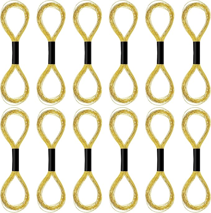 12 Skeins Metallic Embroidery Thread, Embroidery Floss Metallic Thread Glitter Threads String Cross-Stitch Threads for Sewing Making Yarn Hand Accessories(Gold)