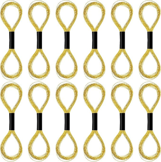 12 Skeins Metallic Embroidery Thread, Embroidery Floss Metallic Thread Glitter Threads String Cross-Stitch Threads for Sewing Making Yarn Hand Accessories(Gold)