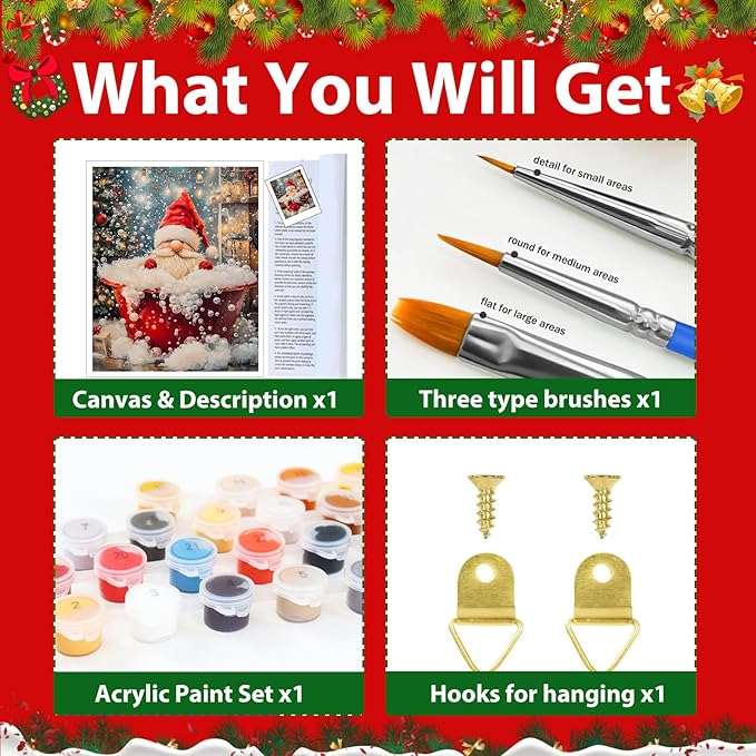 Christmas Gnome Paint by Number for Adults, Christmas Paint by Numbers Kit for Adults Beginners, Painting by Number DIY Crafts for Gift Home Decor 16x20 in