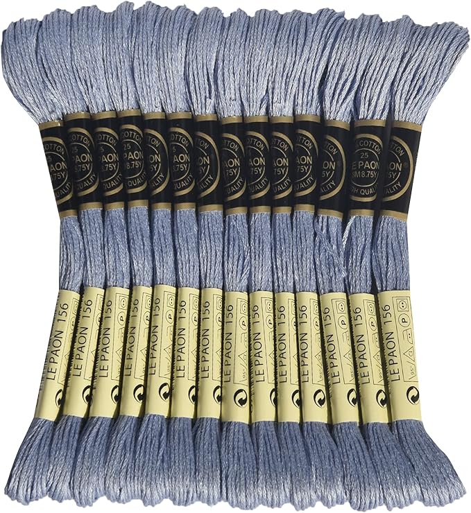 LE PAON Embroidery Floss, 14-Pack Six Strands 100% Long Staple Cotton Embroidery Thread, 8.7-Yard，Color Number：156, Lt. Blue Violet Between
