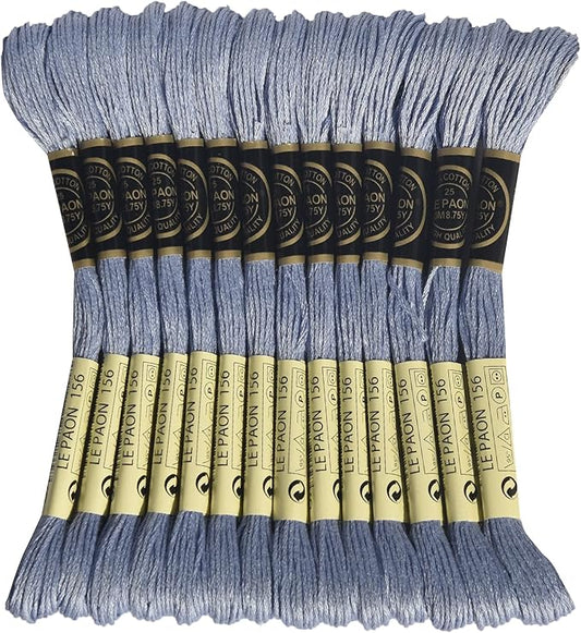 LE PAON Embroidery Floss, 14-Pack Six Strands 100% Long Staple Cotton Embroidery Thread, 8.7-Yard，Color Number：156, Lt. Blue Violet Between
