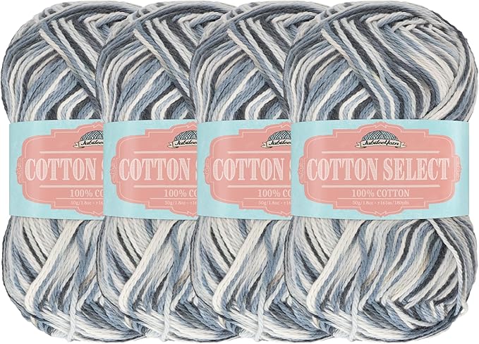 JubileeYarn Cotton Select Yarn - 50g/Skein Sport Weight - Salt-n-Pepper - 4 Skeins