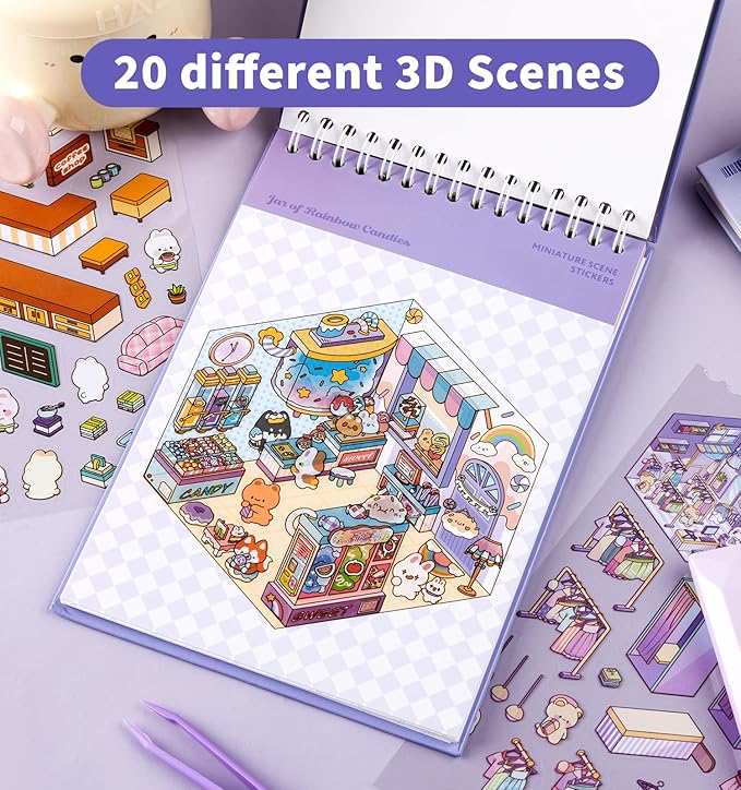DIY 3D House Stickers, 20 Sets Fun DIY Stickers Scene Make Your Own Mini House Cute Cartoon Animal Scene Sticker for Kids Adult Sticker Art Relief Stress Pass The Time Holiday Christmas Fun