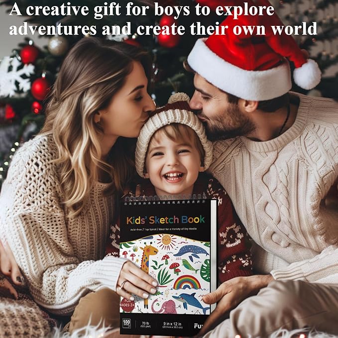 sketch book for kids, 9" x 12" kid sketchbook, 100 sheets (73lb/120gsm) drawing paper for kids, spiral sketch pad for kid, christmas gifts for grandkids.