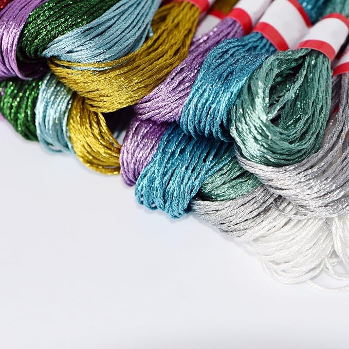 Metallic Embroidery Floss All Purpose Assorted Mix Colours Cross Stitch Tread Set 24 Skeins for Craft Needlework Hand Embroidery Bracelets
