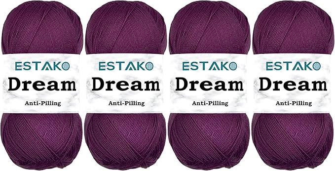 Estako Dream, (4 Skeins Pack) 100% Microfiber Acrylic Yarn, Soft, Super Fino/Fingering Weight (1) for Crochet and Knitting (4 x 3.5 Oz) / (4 x 382 Yrds) (70678 - Purple)