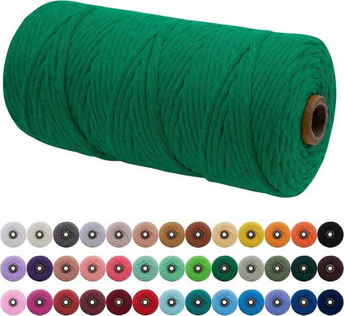 JeogYong Single Strand Macrame Cord 3mm x 109 Yards (328 Feet) Soft Cotton Rope Macrame Yarn 3 mm Macrame Cord, Macrame Supplies for Crafts Wall Hangings Plant Hangers Decorations (Green)