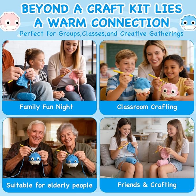Cokiddle Crochet Kit for Beginners, Cute Pufferfish Shape with Step-by-Step Video Tutorials, Soft Yarn, Hooks & Full Supplies, Exclusive Crochet Kit for Beginners, DIY Craft, Great Teen Gifts (Blue)