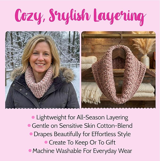 KnitPal Crochet Weekend Wrap Kit for Confident Beginners – All-in-One Crochet Kit with Cotton Blend Yarn, Hook, Pattern & Video Tutorials (Baby Pink)