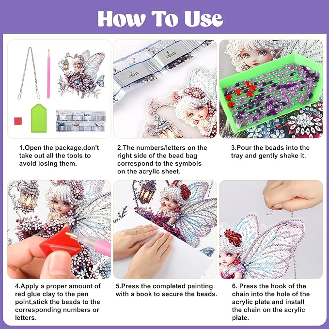 AIRDEA Fairy Hanging Diamond Painting Kits,Special Shaped Diamond Art Kits for Beginner Elf,Gem Art Pendant Decor 7.87x7.63in