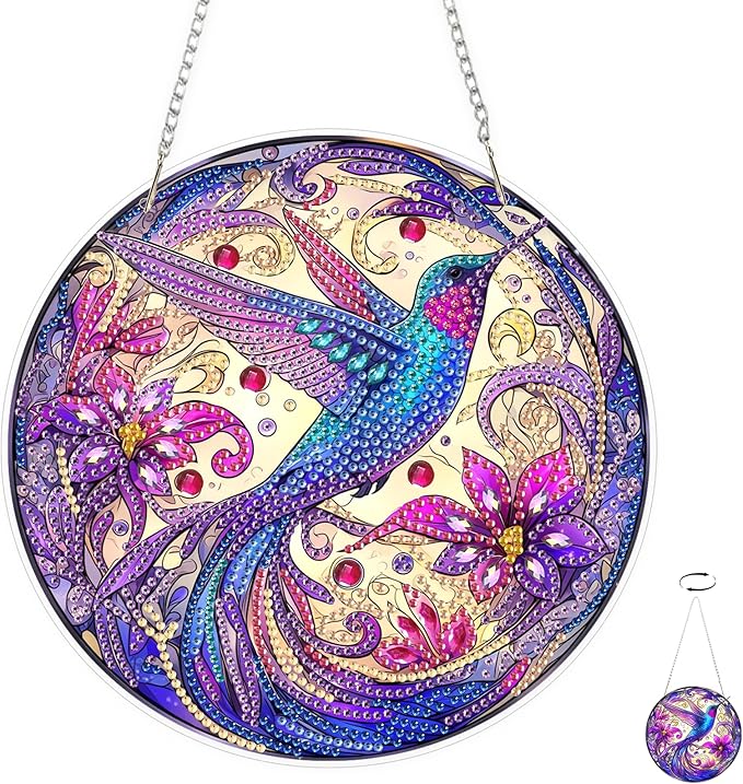 TOSTOG Hummingbird Diamond Art Hanging Kits for Adults, Hummingbird Diamond Painting for Adults Window Pendant,Special Shape Diamonds Diamond Painting Hanging Pendant Kit for Wall Home Decor Gift
