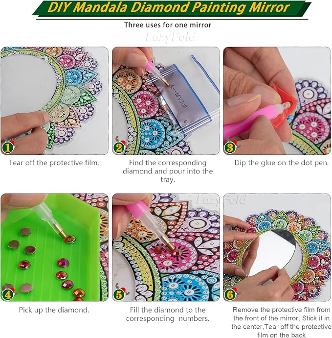 Diamond Mirror, Mandala Makeup Mirror - DIY Special Shaped Diamond Painting Beginner Arts Crafts Gifts for Home Wall Decor and Craft Gifts