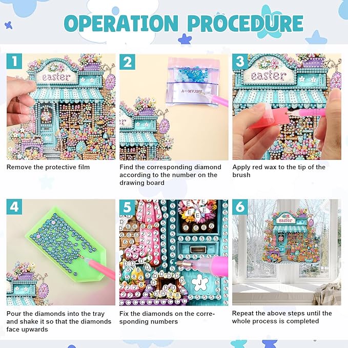MAXBYE Easter Diamond Art Painting Kits Hanging Easter Egg Shop Pendant, DIY 5D Special Shaped Gem Art Craft Diamond Dots for Adults and Home Window Door Decor 8×12Inch