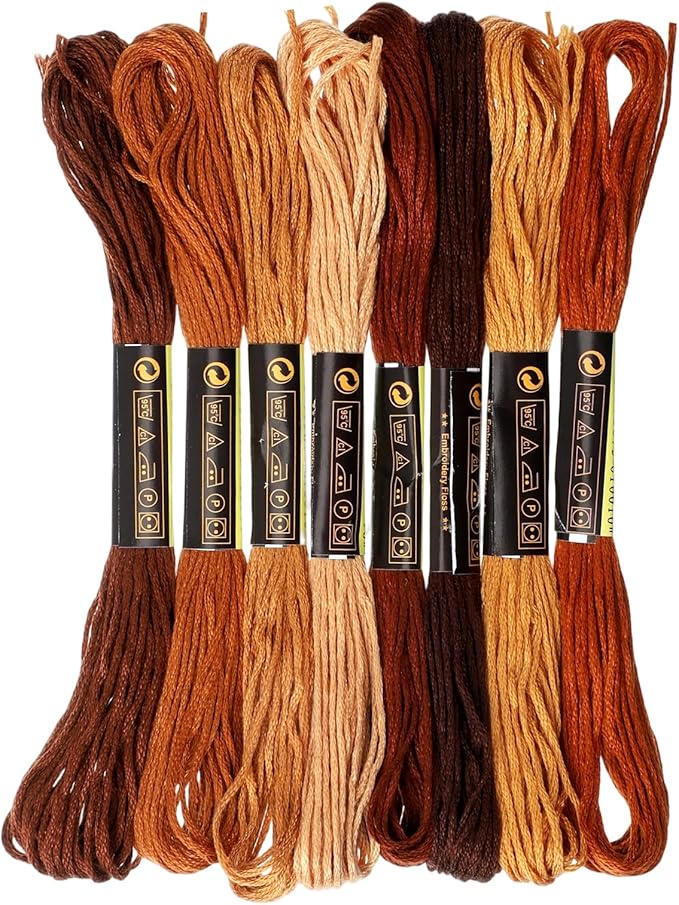 8 PCS Brown Embroidery Floss Thread Variegated Floss Friendship Bracelet String Threads Bulk Embroidery Thread Flosses Cross Stitch Threads for Jewelry Making Sewing Bracelet Stitching Knitting Craft