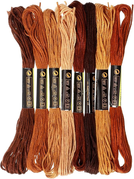 8 PCS Brown Embroidery Floss Thread Variegated Floss Friendship Bracelet String Threads Bulk Embroidery Thread Flosses Cross Stitch Threads for Jewelry Making Sewing Bracelet Stitching Knitting Craft