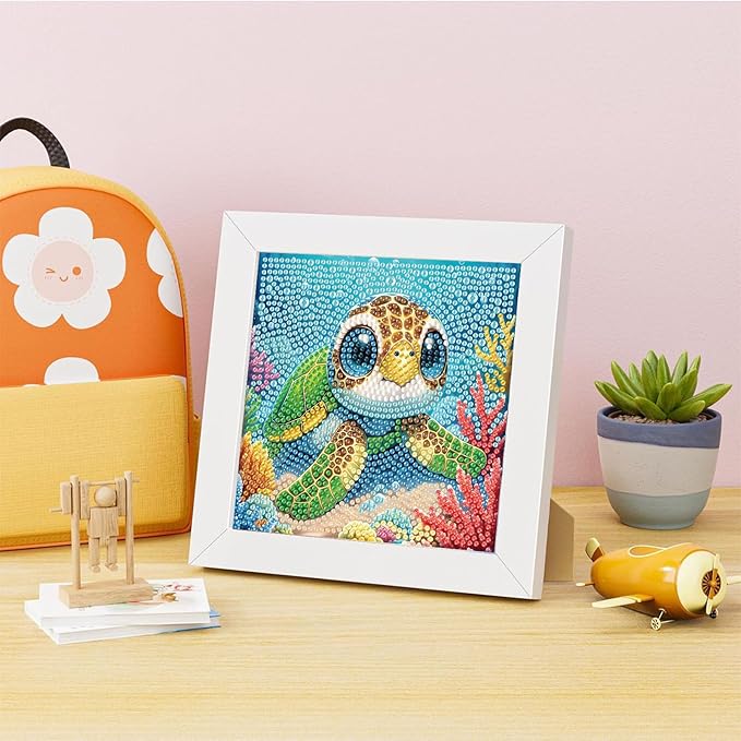 Sea Turtle Diamond Art Painting Kits for Kids with Frame, Animal Diamond Art for Kids Ages 4-8-12 with Frame, Easy Small Cute Gem Painting Kit for Gift Home Wall Decoration (7x7 inch)