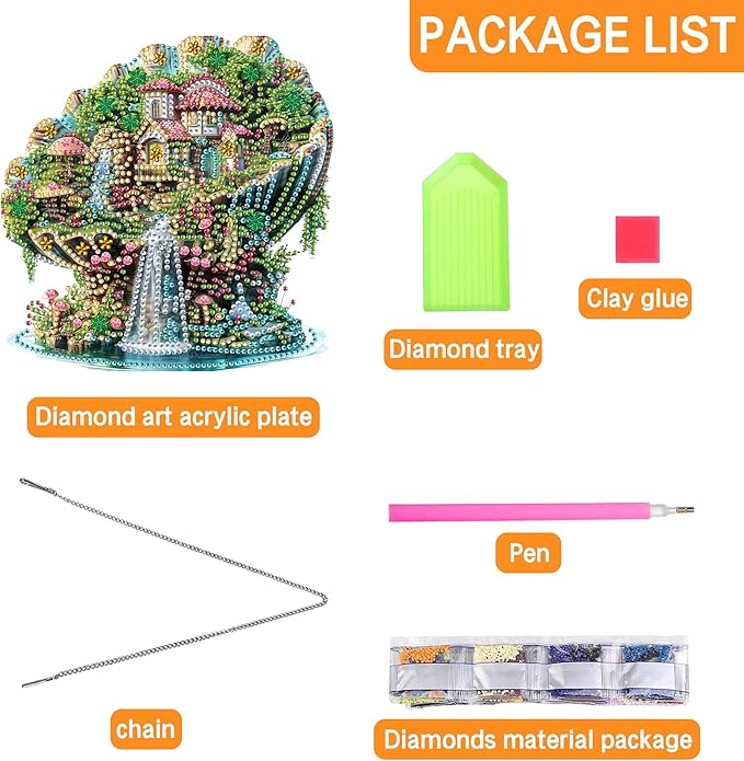 Ginfonr Diamond Painting Kits Hanging Pendant, Landscape Diamond Art Kits for Adults, Special Shaped Rhinestone Shells Diamond Art, Double Sided Home Hanging Kits for Garden Wall Window (8 x 8inch)