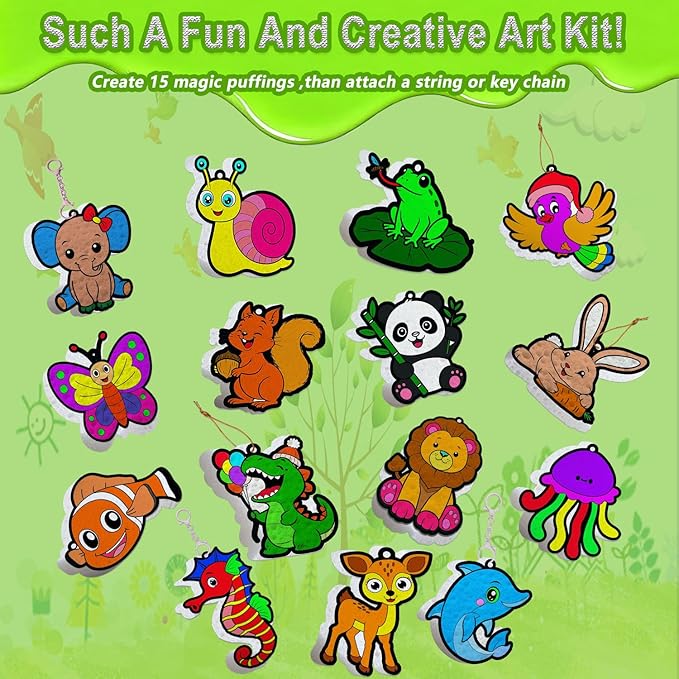 skyenchant aqua 3d foaming art kit for kids, paint by number craft with inflatable animals, creative gift for girls & boys ages 4-10, christmas birthday stocking stuffer (animal friends)