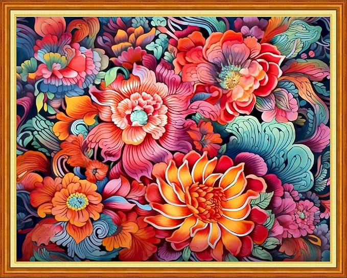 dimxvean stamped cross stitch kits,cross stitch kits for adults beginners,embroidery kits full range of cross stitch stamped kits needlepoint kits cross stitch patterns-magic flower 16x20 inch