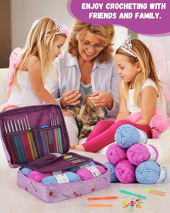 coopay crochet kit for beginners, 50pcs crochet starter kit w small ergonomic crocheting hooks, protable bag, acrylic yarn for crocheting, knitting supplies -learn to crocheting complete crochet kit