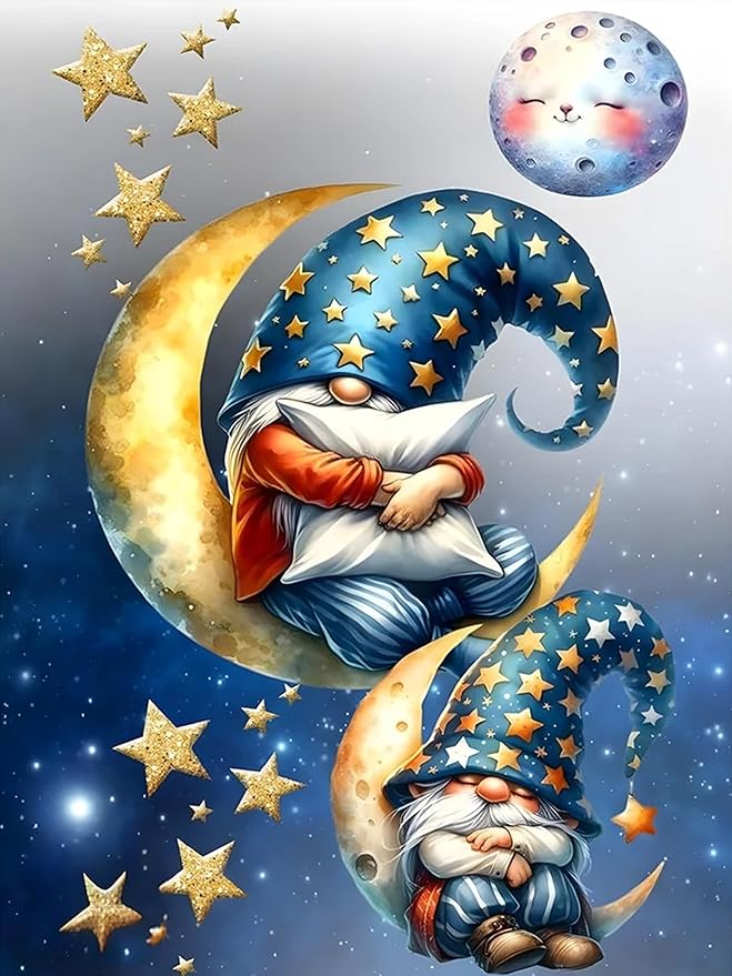 Meothan 5D Diamond Painting Kits for Adults Moon Gnomes Diamond Art Kits for Adoults DIY Full Round Paint with Diamond Dots Gnomes Gem Art Painting Crafts for Home Wall Decor 11.8x15.7inch