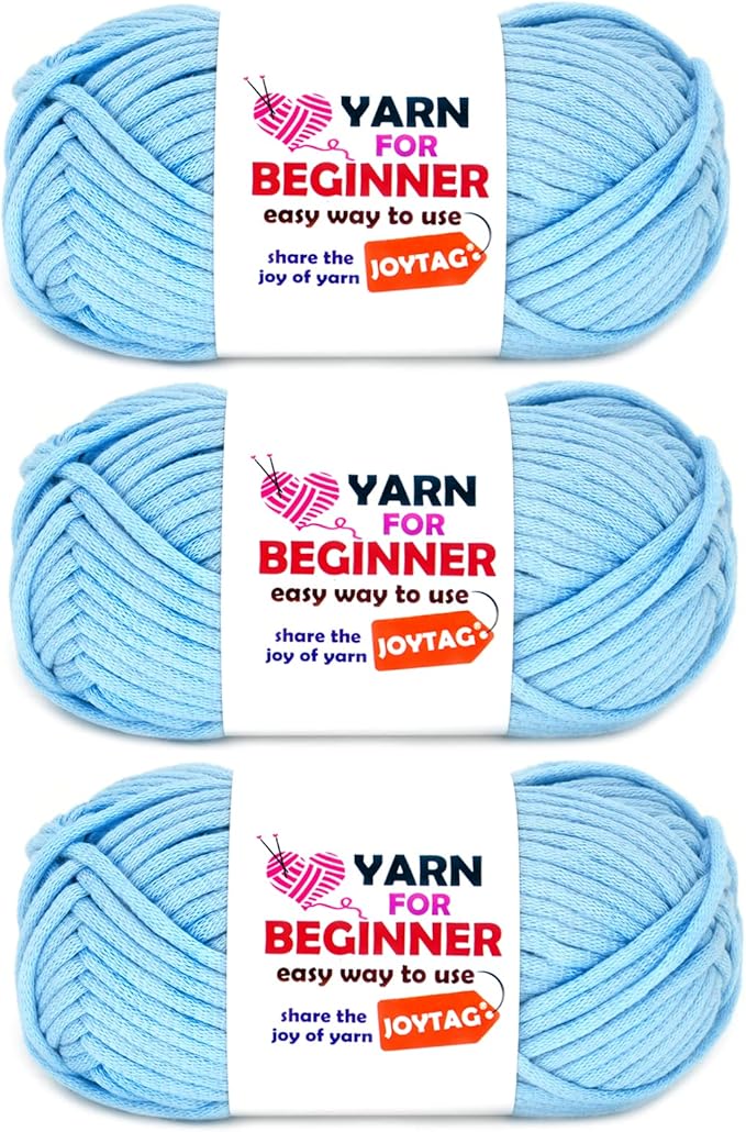 Light Blue Yarn for Crocheting and Knitting Cotton Crochet Knitting Yarn for Beginners with Easy-to-See Stitches Cotton-Nylon Blend Easy Yarn for Beginners Crochet Kit(3x50g)