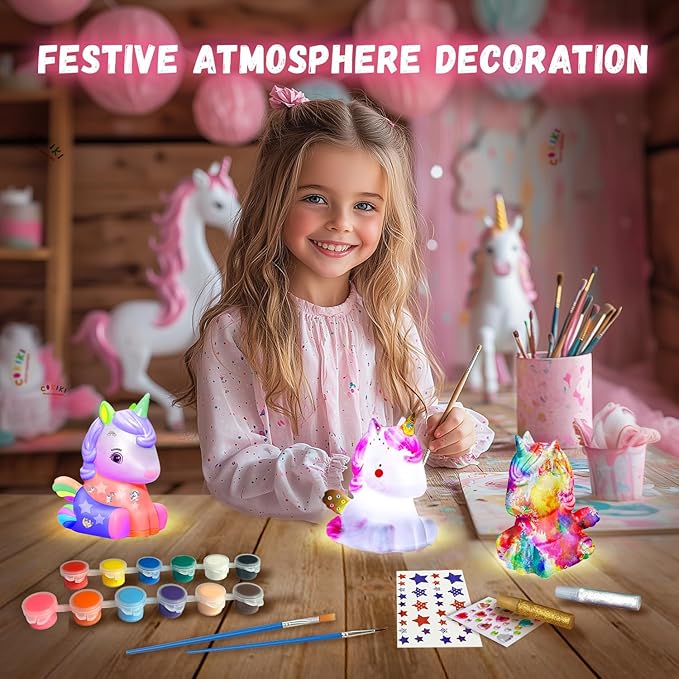 Cokiki Paint Your Own Unicorn Lamp Kit, Art Supplies DIY Crafts Night Light Painting Kit, Arts and Crafts for Kids Ages 8-12, Birthday Party Holiday Creative Gift for Girls Boys Ages 6 7 8 9 10 11 12+