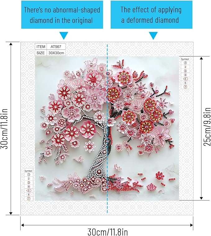 LazyFold Diamond Painting Art Kit, DIY Sakura Tree 5D Special Shape Crystal Diamond Partial Diamond Painting Mosaic Making Craft, Suitable for Home Wall Decor Art Gift(12x12in)