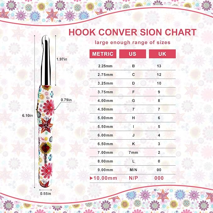 10mm Crochet Hook, Ergonomic Handle for Arthritic Hands, Soft Rubber Grip Extra Long  Knitting Needles for Beginners and Knitting Crocheting Yarn (10mm)