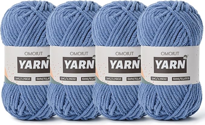 4 Packs Plush Chenille Chunky Crochet Yarn - Baby Yarn for Crocheting Soft - Velvet Yarns Knitting for Blankets Crafts - Fluffy Amigurumi Yarns 200g/262.5yds (4 Navy Blue)