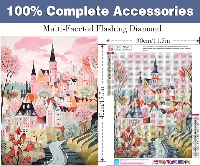 ijbnhd House Diamond Art Kits for Adults - Romantic Castle Diamond Painting Kits for Adults, 5D Diamond Painting House, DIY Full Drill Gem Art Crafts for Home Wall Decor 12x16inch
