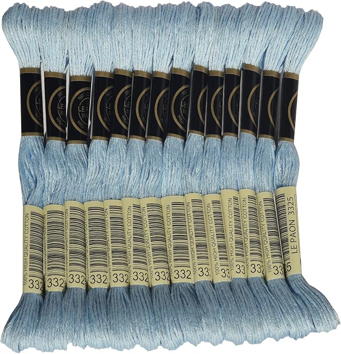 LE PAON Embroidery Floss, 14-Pack Six Strands 100% Long Staple Cotton Embroidery Thread, 8.7-Yard，Color Number：3325, Light Baby Blue