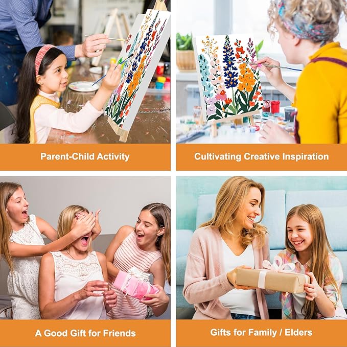 GHHKUD Flower Paint by Numbers with Frame for Adults Beginners, DIY Bouquet Paint by Numbers for Age 6-12, Art on Canvas Gifts Home Wall Decor 8x12in